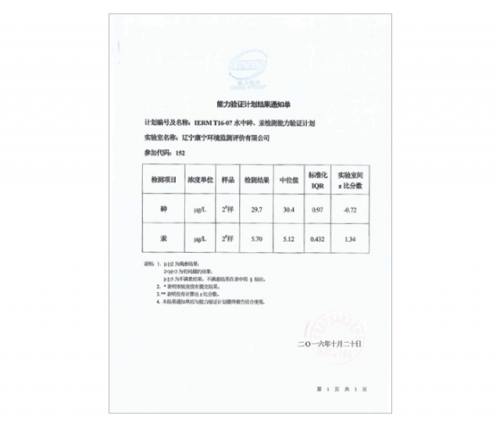 水中砷、汞監測能力驗證（zhèng）